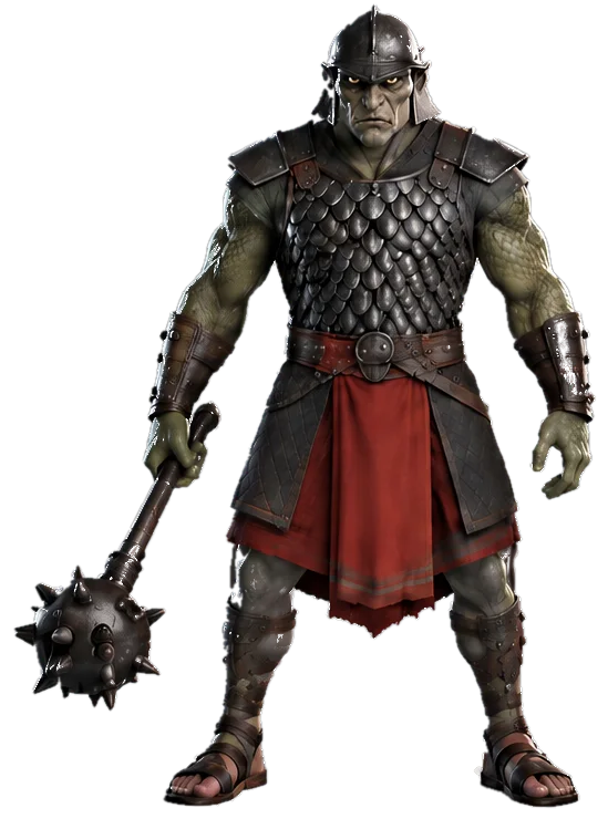 An olive-skinned rakshasa soldier with a spiked mace.